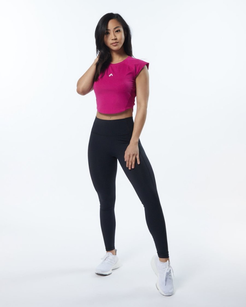 Women's Alphalete Velocity Crop Tee Shirts Arcade Pink | 1527-PHELF