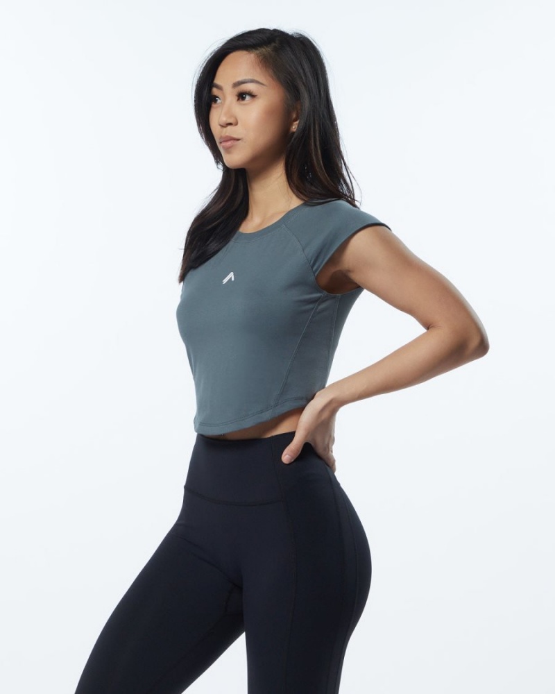 Women's Alphalete Velocity Crop Tee Shirts Porcelain Grey | 6170-ZIRWS