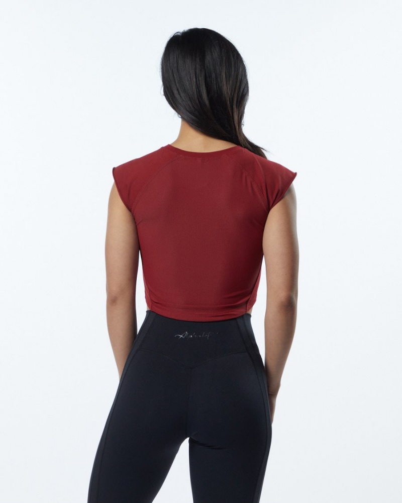 Women's Alphalete Velocity Crop Tee Shirts Tartan Red | 0795-FQHGB