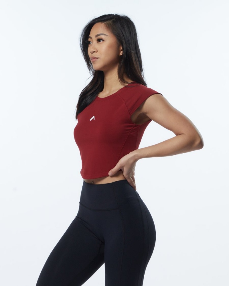 Women's Alphalete Velocity Crop Tee Shirts Tartan Red | 0795-FQHGB