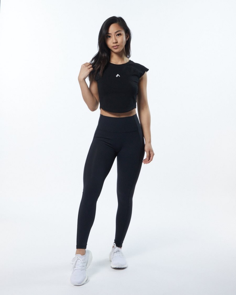 Women's Alphalete Velocity Crop Tee Shirts Blackout | 5374-AELWS