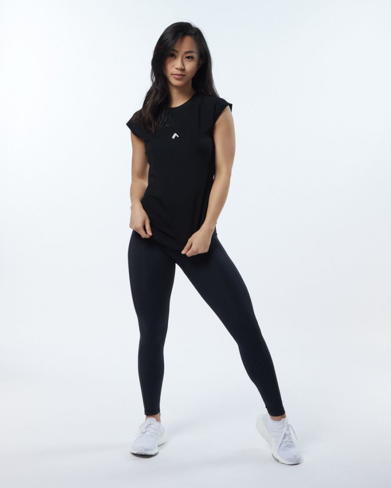 Women's Alphalete Velocity Tee Shirts Blackout | 6930-YRDWC