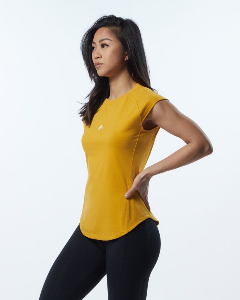 Women's Alphalete Velocity Tee Shirts Exotic Yellow | 7625-JFYUK