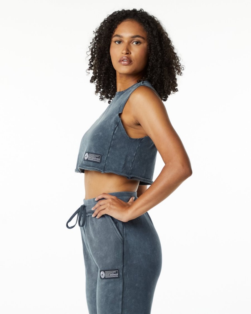 Women's Alphalete Very Terry Crop Cutoff Tank Top Blue Topaz | 3947-RKLCH