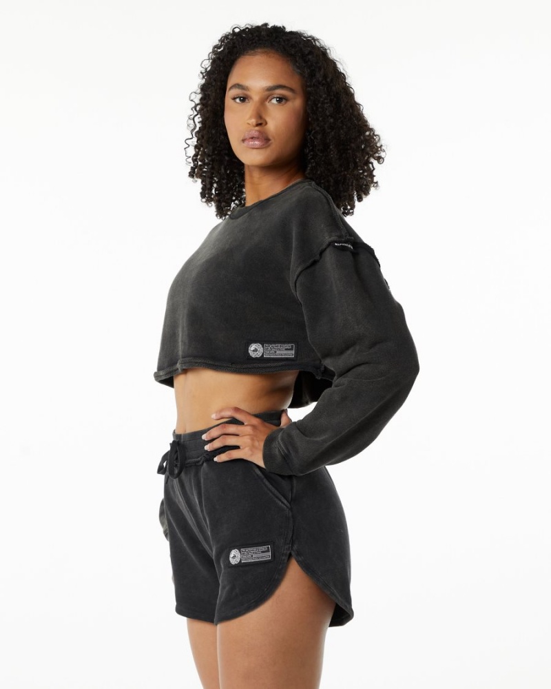 Women's Alphalete Very Terry Crop Pullover Jackets Onyx | 5913-PLXUB