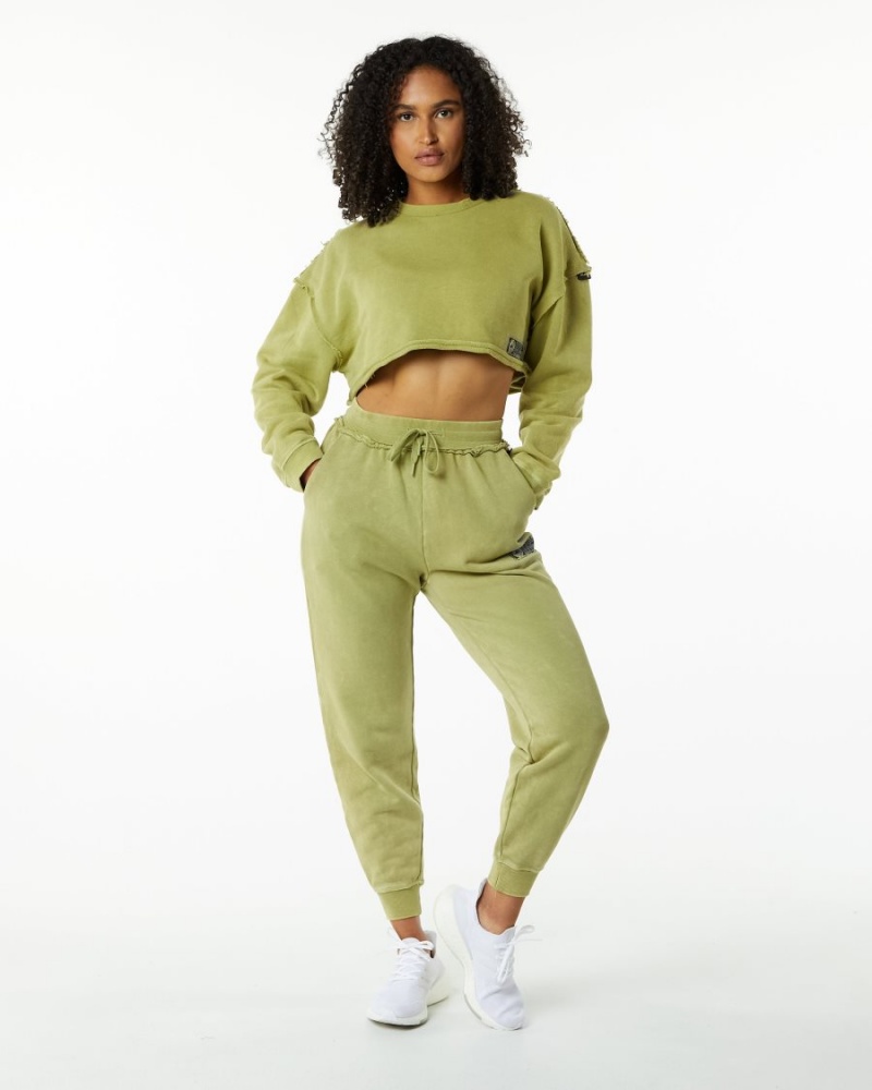 Women's Alphalete Very Terry Crop Pullover Jackets Jade Green | 6073-ZFADL