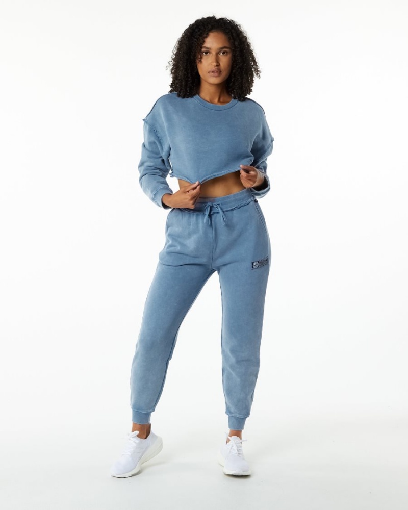 Women's Alphalete Very Terry Crop Pullover Jackets Celestial Blue | 1845-YQMSE