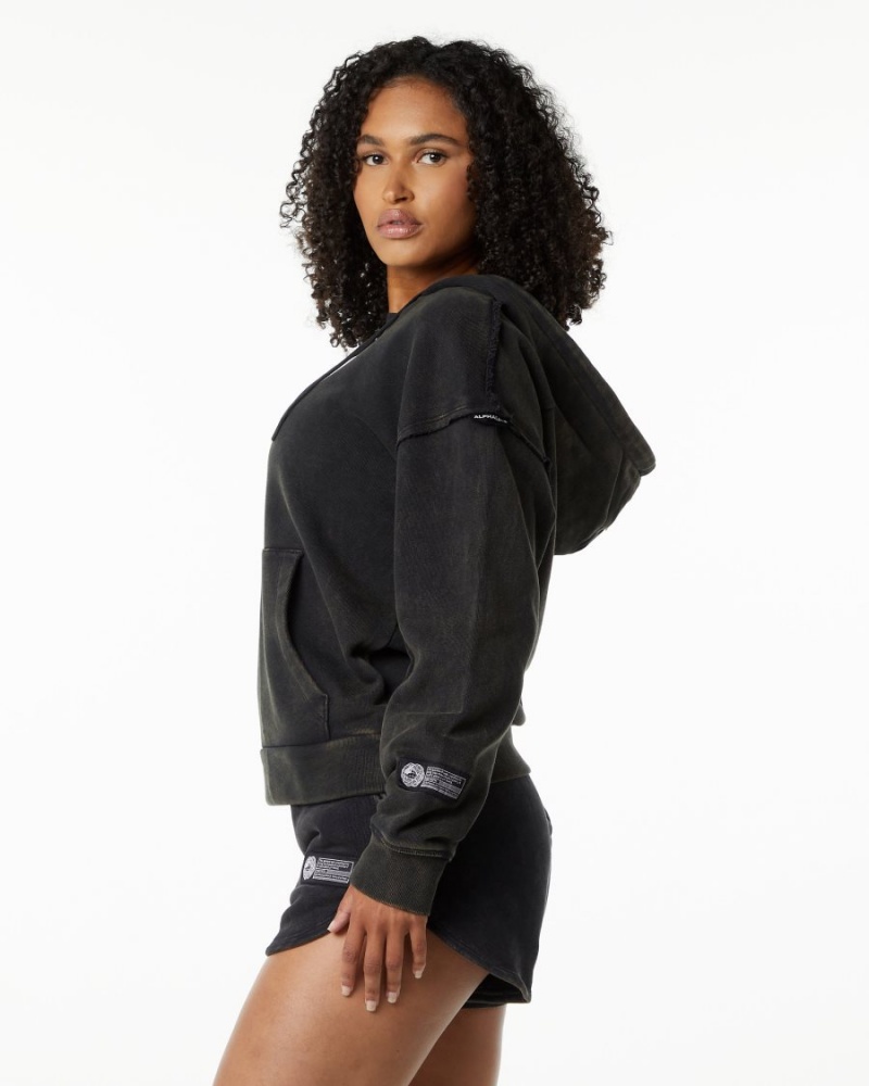 Women's Alphalete Very Terry Hoodie Hoodie Onyx | 5204-ZVEDW