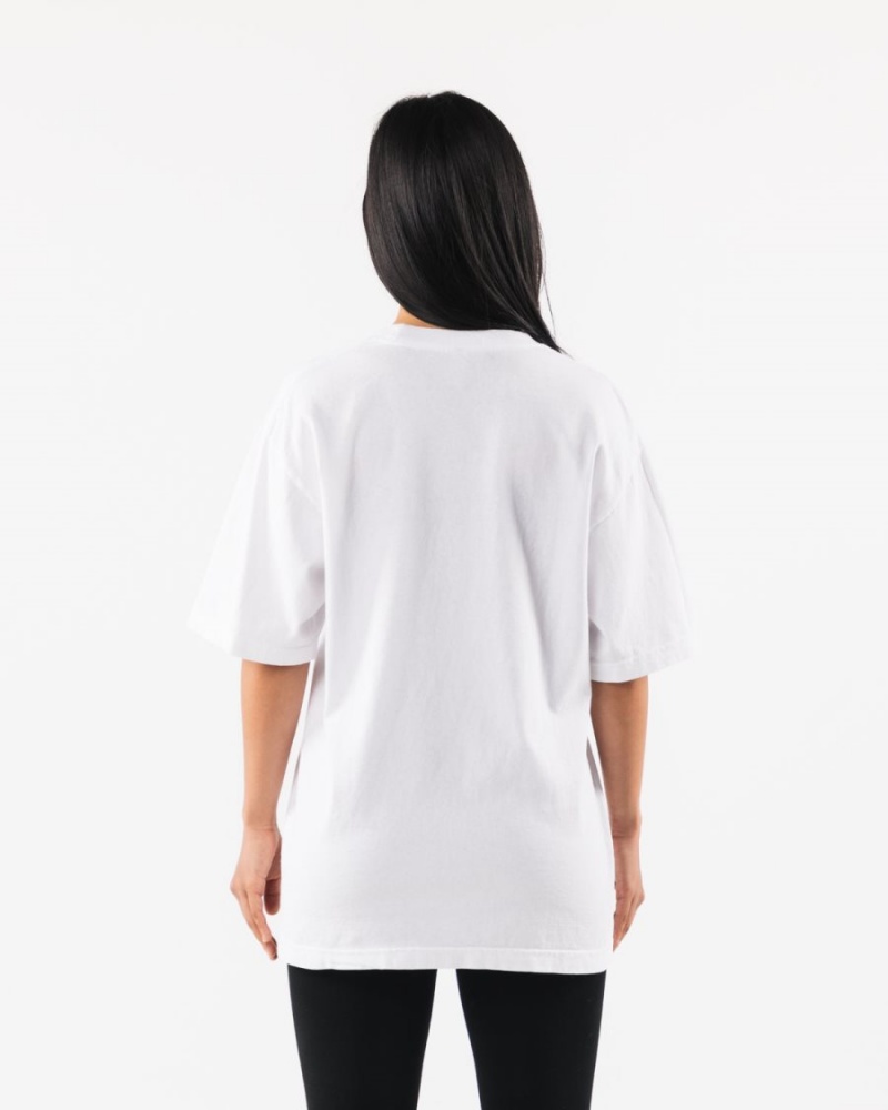 Women's Alphalete Wolf Head Tee Shirts White / Black | 7586-NIEJA